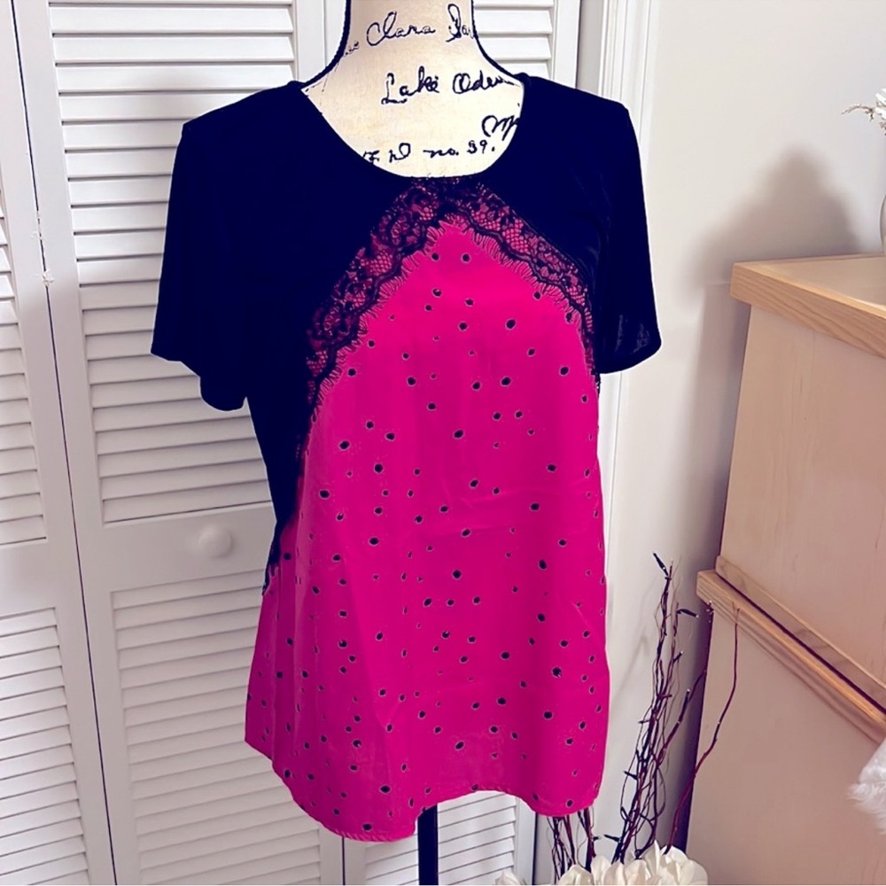 Macy's Black and Pink Lace Blouse